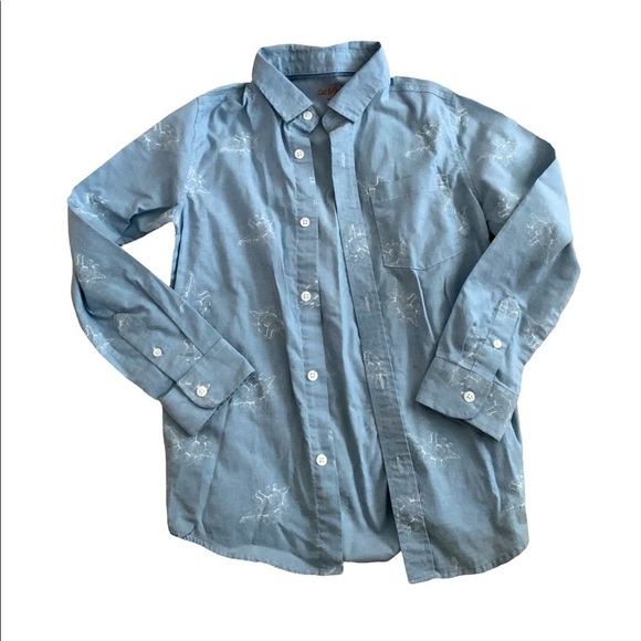 Cat & Jack | Long Sleeve Button Down Blue Collar Shirt With Dinosaur Print - Picture 1 of 7
